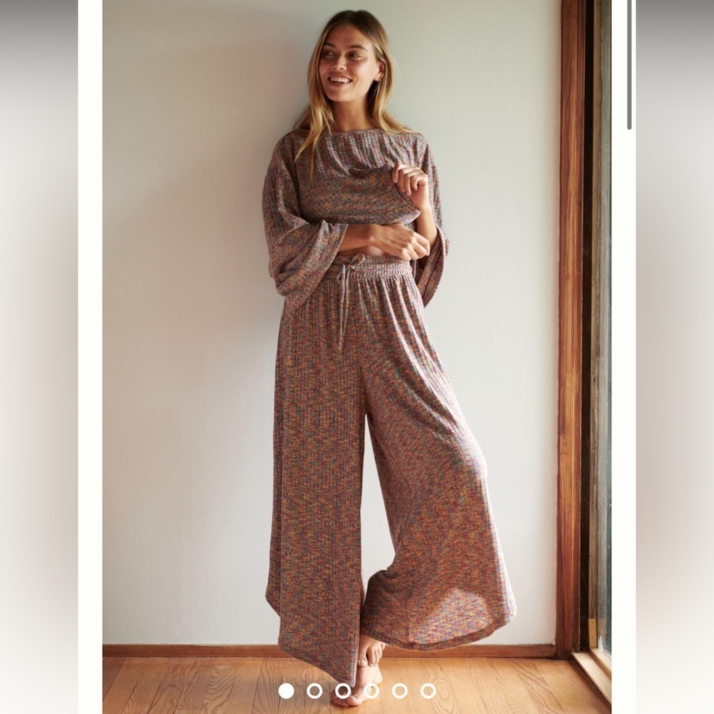Daily Practice by Anthropologie Space-Dyed Flouncy Wide-Leg Pants small petite